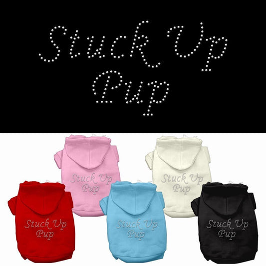 Sudadera con capucha para mascotas, perros y gatos con diamantes de imitación, "Stuck Up Pup"