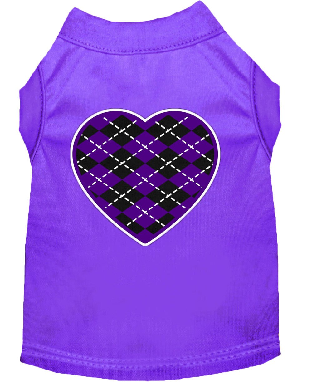 Pet Dog & Cat Shirt Screen Printed, "Argyle Heart Purple"