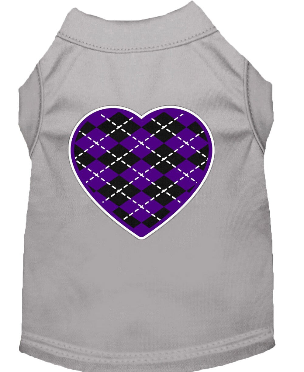 Pet Dog & Cat Shirt Screen Printed, "Argyle Heart Purple"