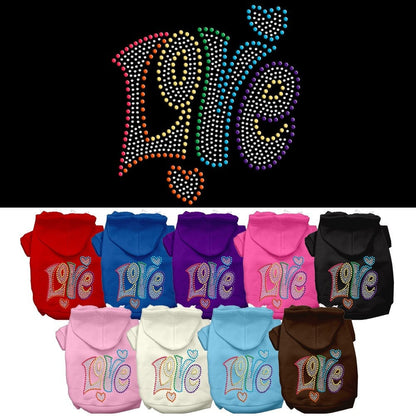 Pet, Dog & Cat Hoodie Rhinestone, "Technicolor Love"