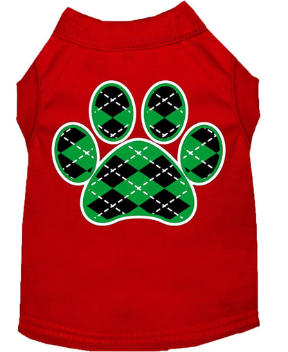 Pet Dog & Cat Shirt Screen Printed, "Argyle Paw Emerald Green"