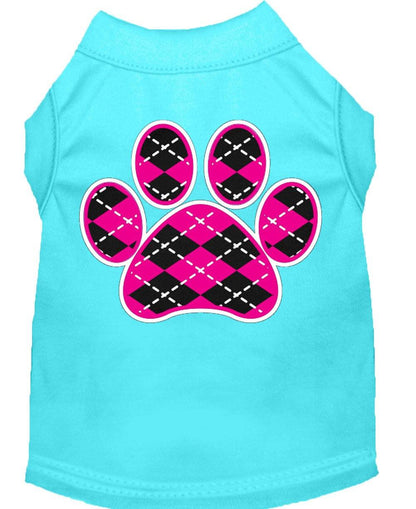 Pet Dog & Cat Shirt Screen Printed, "Argyle Paw Pink"