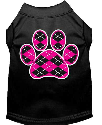 Pet Dog & Cat Shirt Screen Printed, "Argyle Paw Pink"