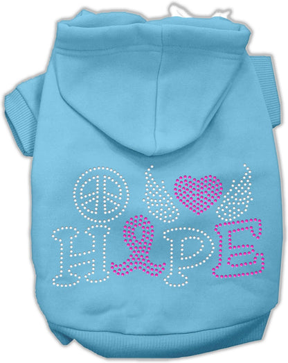 Pet, Dog & Cat Hoodie Rhinestone, "Peace Love Hope Breast Cancer"