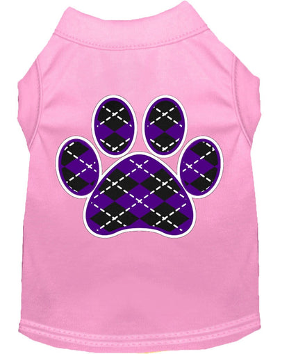 Pet Dog & Cat Shirt Screen Printed, "Argyle Paw Purple"