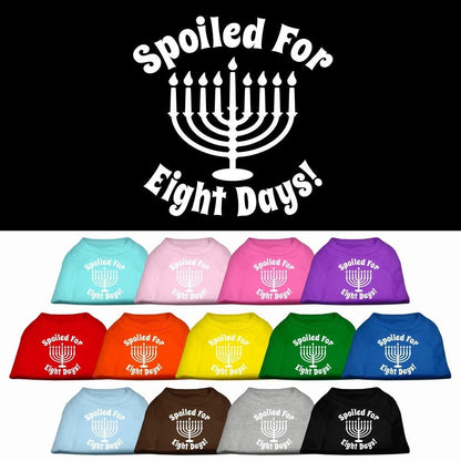 Camiseta para perros y gatos de Hanukkah con serigrafía que dice "Mimados durante ocho días"