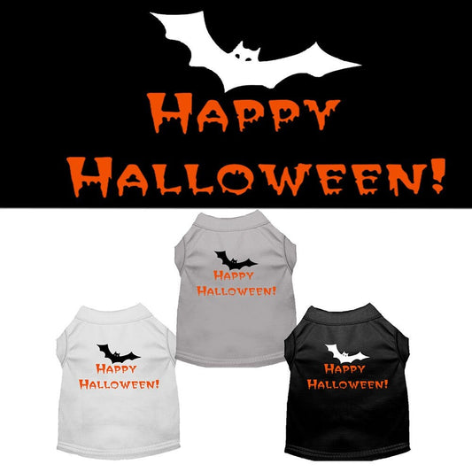 Camiseta de Halloween para perros y gatos con serigrafía "Feliz Halloween"