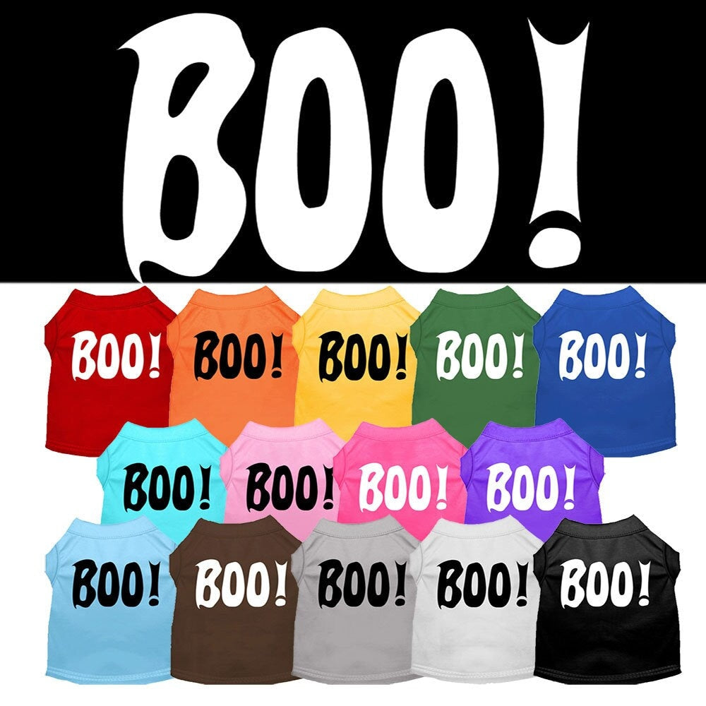 Camiseta de Halloween para perros y gatos con serigrafía "Boo!"