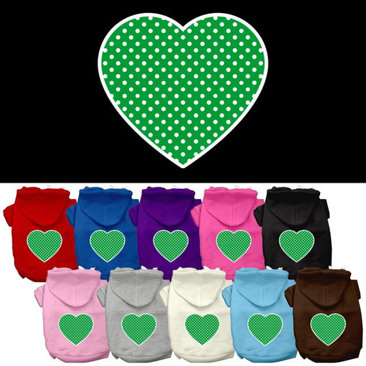 Pet Hoodie "Green Swiss Dots Heart"
