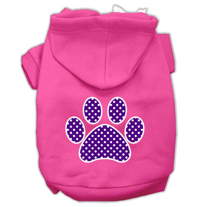 Sudadera con capucha para mascotas, perros y gatos serigrafiada con el texto "Purple Swiss Dots Paw"