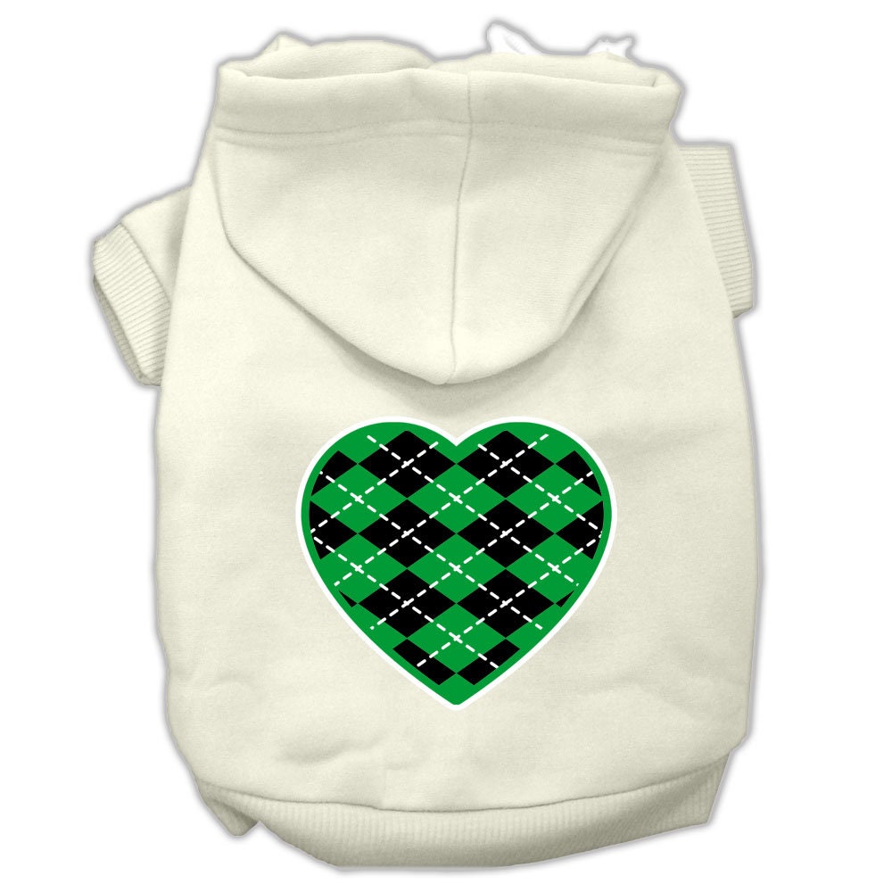 Pet Dog & Cat Hoodie Screen Printed, "Green Argyle Heart"