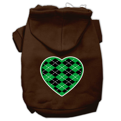 Pet Dog & Cat Hoodie Screen Printed, "Green Argyle Heart"