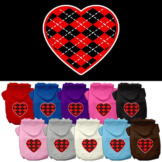Pet Hoodie "Red Argyle Heart"
