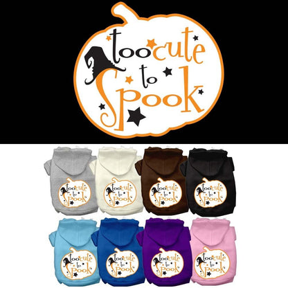 Sudadera con capucha para perro y gato de Halloween serigrafiada con la frase "Too Cute To Spook"