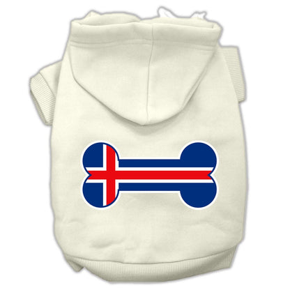 Sudadera con capucha para mascotas, perros y gatos serigrafiada con la bandera de Islandia en forma de hueso