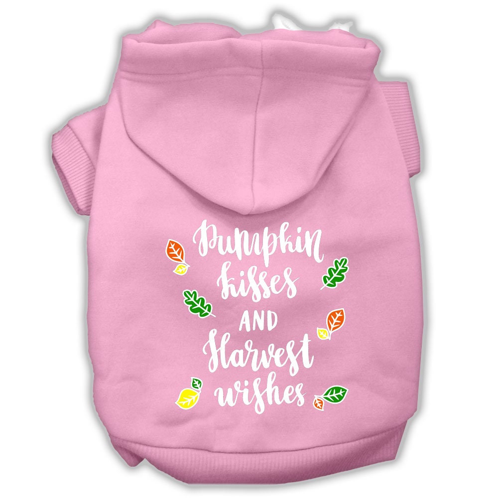 Sudadera con capucha para mascotas, perros y gatos serigrafiada con el texto "Pumpkin Kisses &amp; Harvest Wishes"