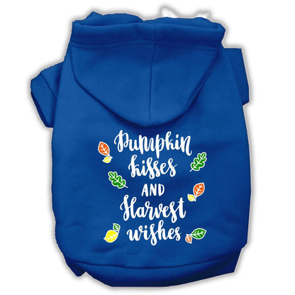 Sudadera con capucha para mascotas, perros y gatos serigrafiada con el texto "Pumpkin Kisses &amp; Harvest Wishes"