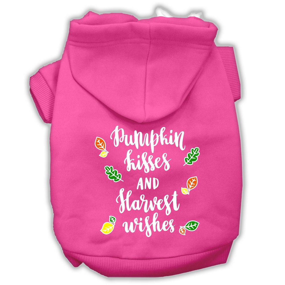 Sudadera con capucha para mascotas, perros y gatos serigrafiada con el texto "Pumpkin Kisses &amp; Harvest Wishes"