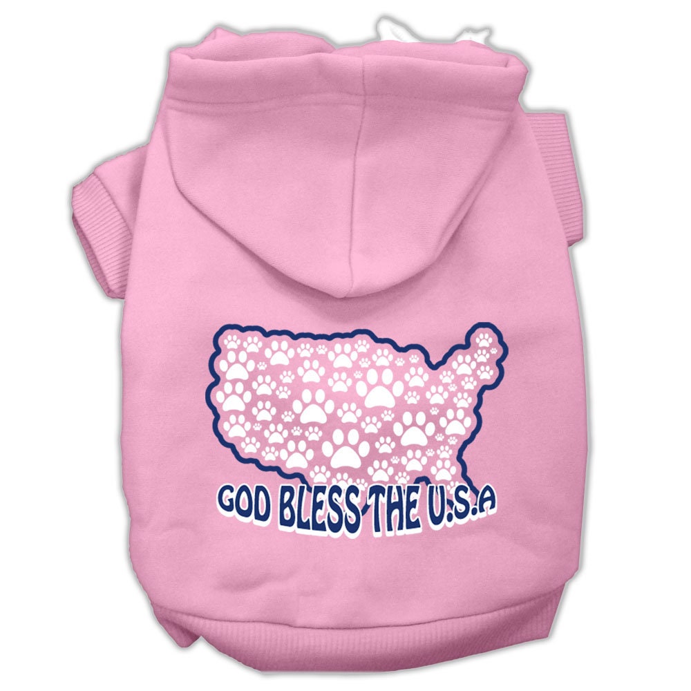 Sudadera con capucha para mascotas, perros y gatos serigrafiada con la frase "God Bless The USA"