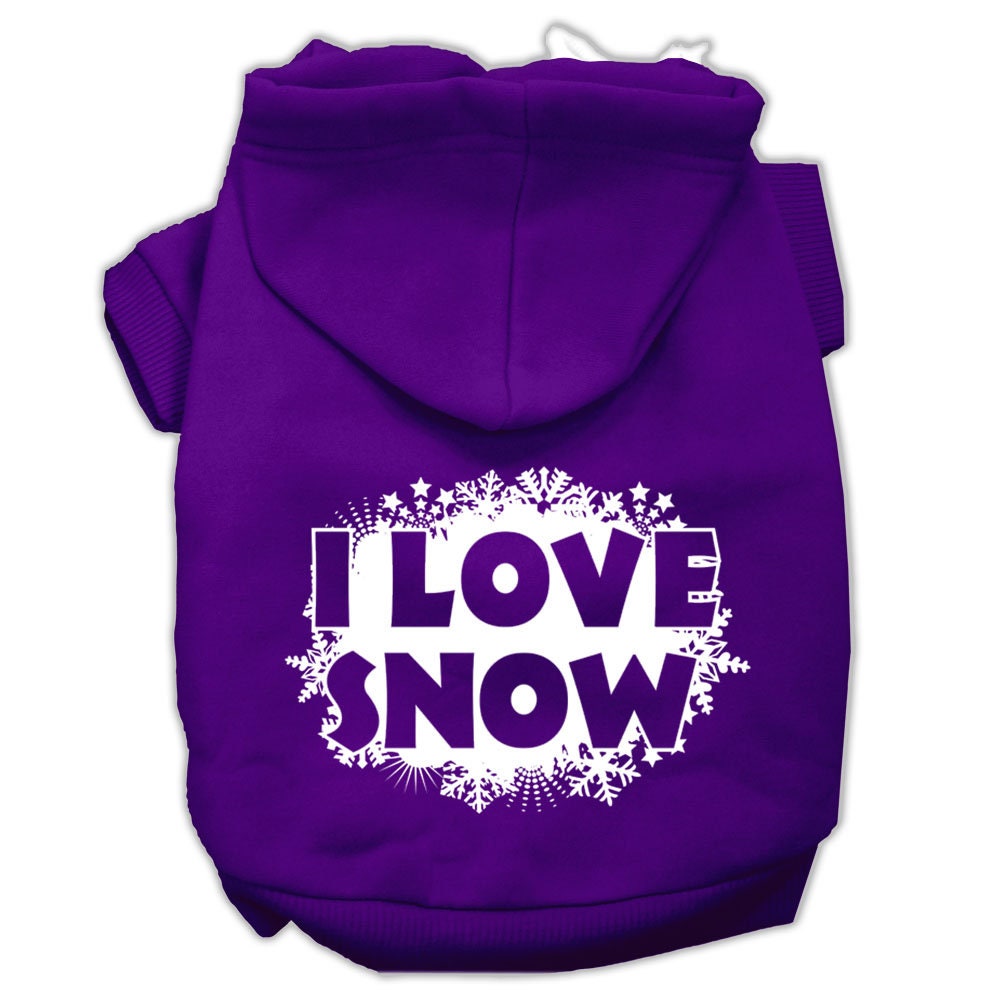 Christmas Pet Dog & Cat Hoodie Screen Printed, "I Love Snow"