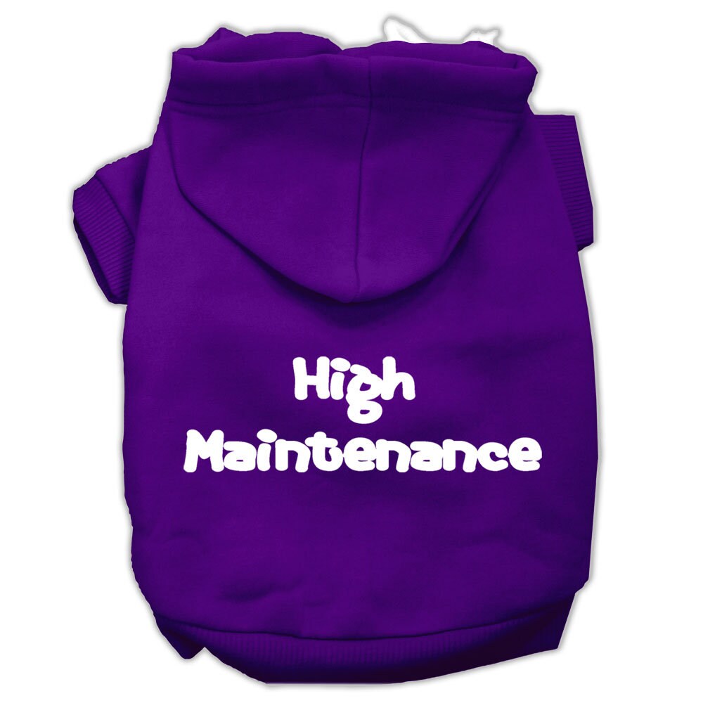 Sudadera con capucha para mascotas, perros y gatos serigrafiada con la frase "High Maintenance"