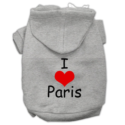 Sudadera con capucha para mascotas, perros y gatos serigrafiada con la frase "I Love Paris"