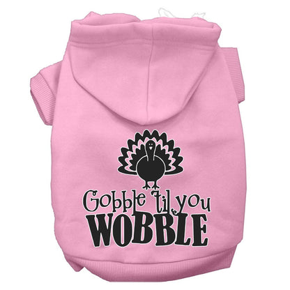 Sudadera con capucha para mascotas, perros y gatos del Día de Acción de Gracias serigrafiada con la frase "Gobble 'Til You Wobble"