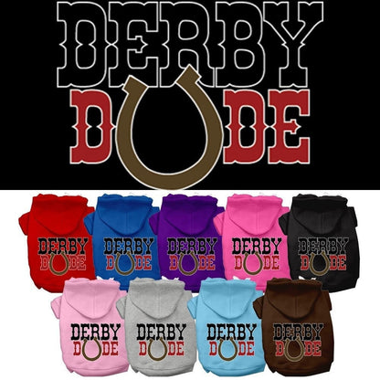 Sudadera con capucha para mascotas, perros y gatos serigrafiada con el texto "Derby Dude"