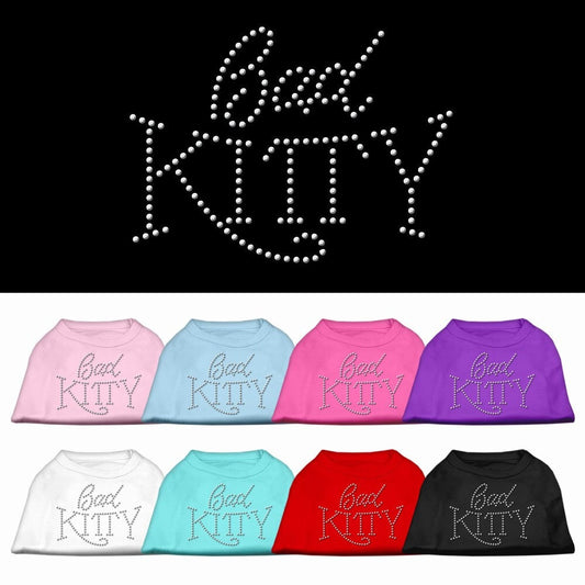 Camiseta para perros y gatos con diamantes de imitación, "Bad Kitty"