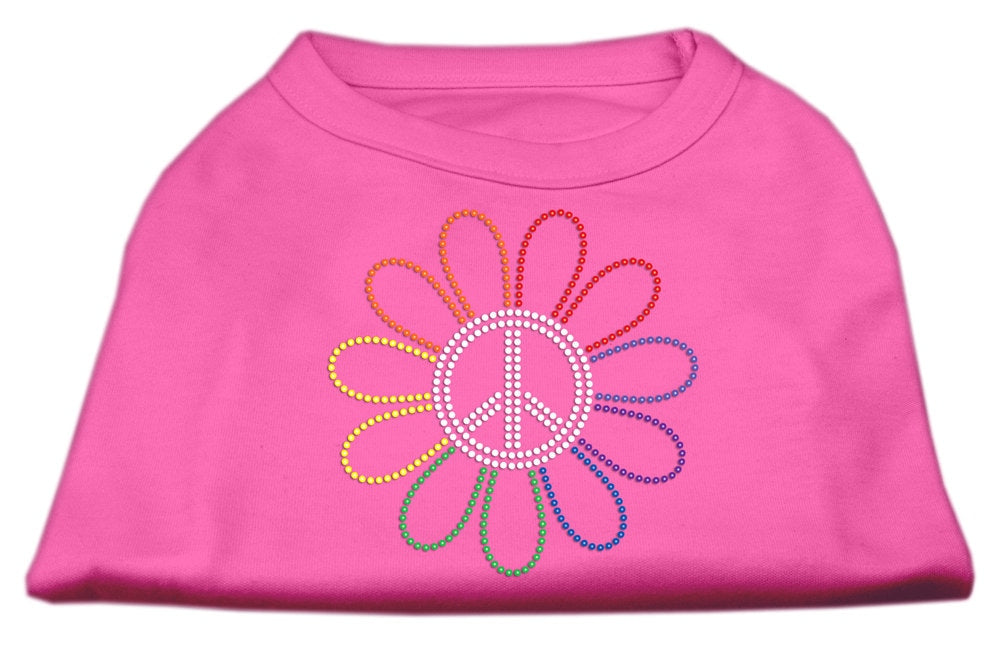 Camiseta para perros y gatos con diamantes de imitación y símbolo de la paz con flores de arcoíris