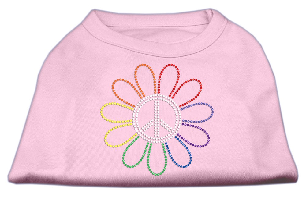 Camiseta para perros y gatos con diamantes de imitación y símbolo de la paz con flores de arcoíris