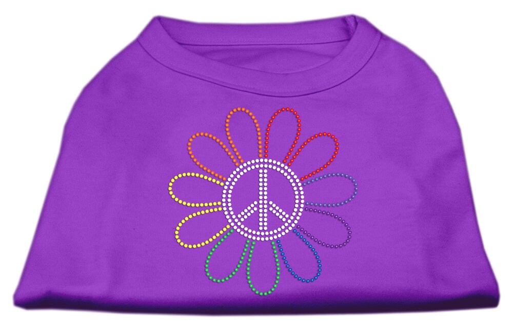 Camiseta para perros y gatos con diamantes de imitación y símbolo de la paz con flores de arcoíris