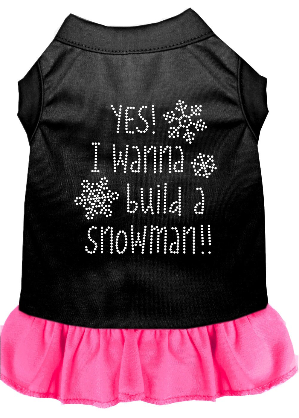 Christmas Pet Dog & Cat Dress Rhinestone, "Yes! I Want To Build A Snowman"