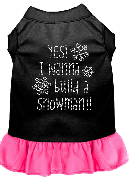 Christmas Pet Dog & Cat Dress Rhinestone, "Yes! I Want To Build A Snowman"