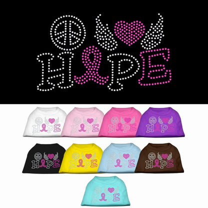 Pet Dog & Cat Shirt Rhinestone, "Peace Love Hope Breast Cancer Awareness"