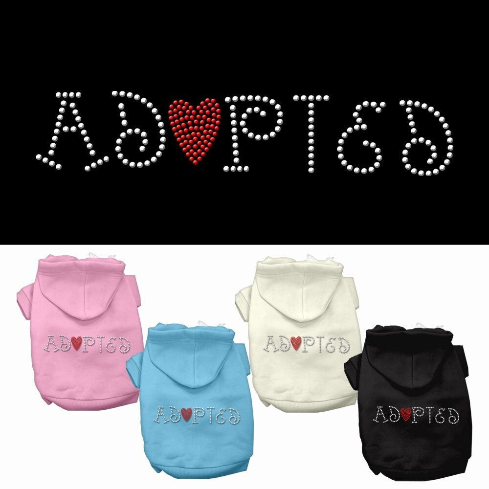 Sudadera con capucha para mascotas, perros y gatos con diamantes de imitación, "Adoptado"