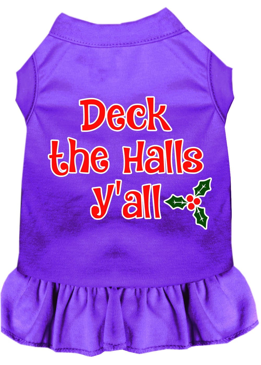 Christmas Dog Dress, Pet Dog & Cat Dress Screen Printed, "Deck The Halls Y'all"