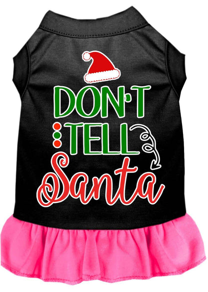 Christmas Dog Dress, Pet Dog & Cat Dress Screen Printed, "Don't Tell Santa"