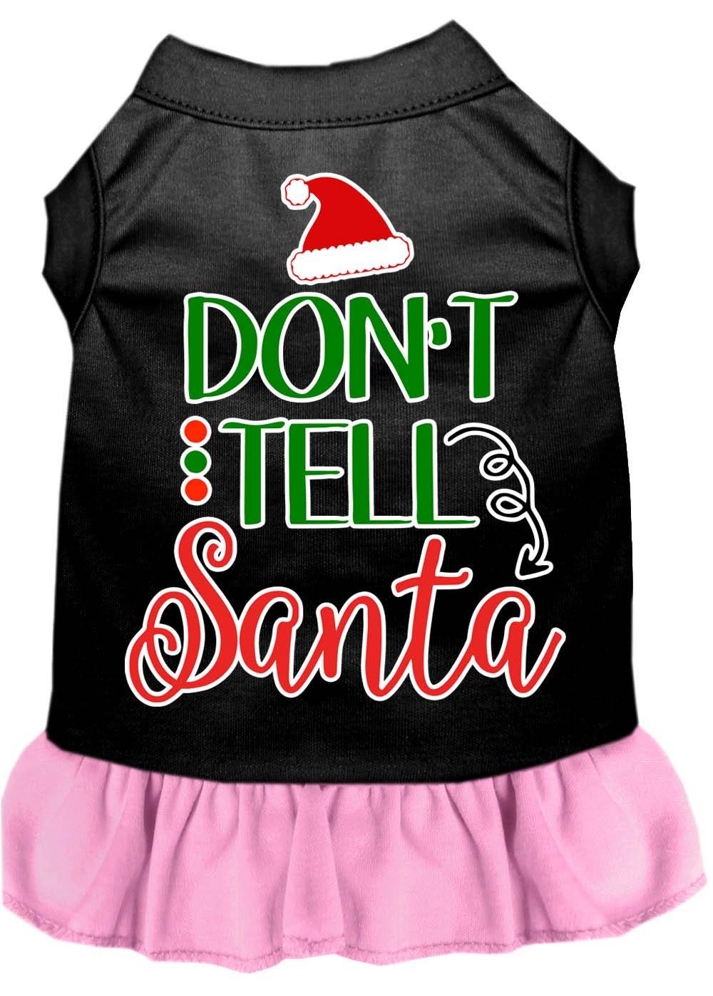 Christmas Dog Dress, Pet Dog & Cat Dress Screen Printed, "Don't Tell Santa"