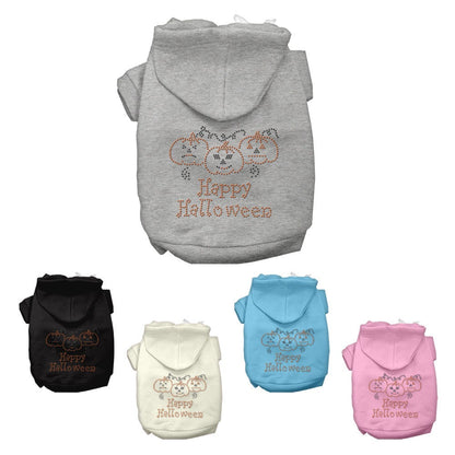 Sudadera con capucha para Halloween con diseño de perro y gato y diamantes de imitación, "Feliz Halloween"