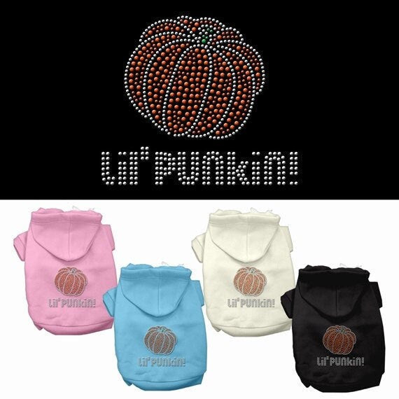 Sudadera con capucha para perros y gatos de Halloween con diamantes de imitación, "Lil Punkin"