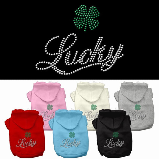 Sudadera con capucha para mascotas, perros y gatos con diamantes de imitación, "Lucky"