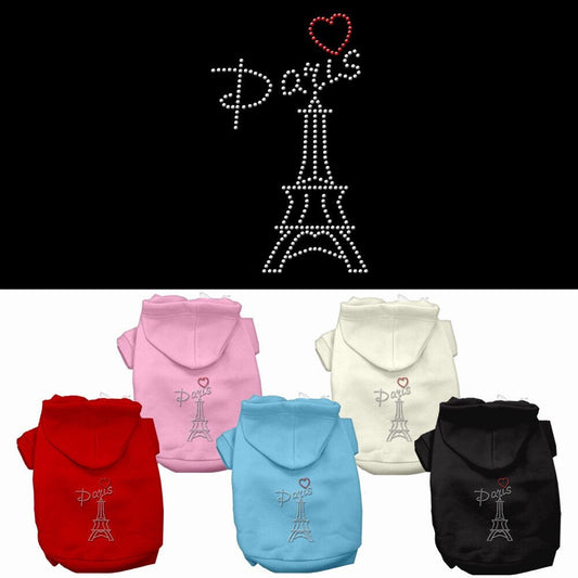 Sudadera con capucha para mascotas, perros y gatos con diamantes de imitación, "París"