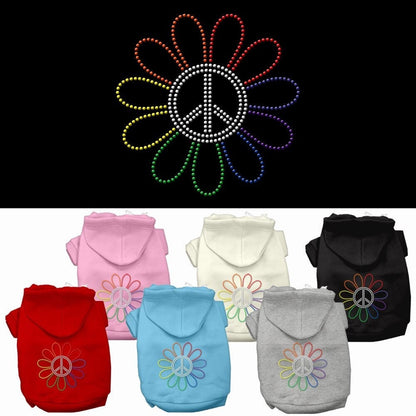 Sudadera con capucha para mascotas, perros y gatos con diamantes de imitación y el símbolo de la paz de la flor del arco iris