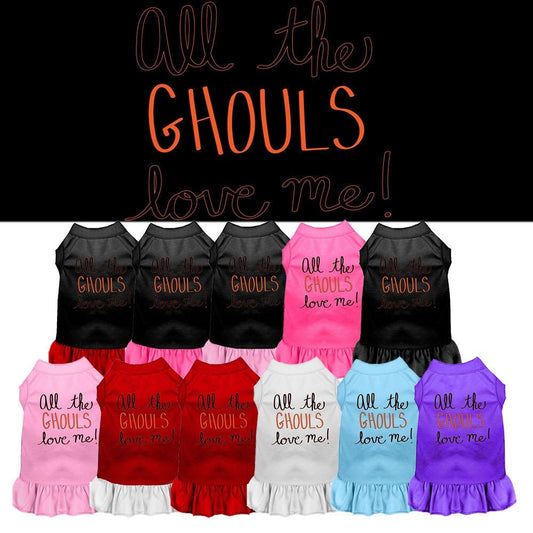 Vestido de Halloween para mascotas, perros y gatos con serigrafía "All The Ghouls Love Me"