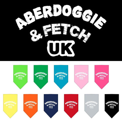 Bandana para mascotas y perros serigrafiada con la frase "Aberdoggie &amp; Fetch UK"