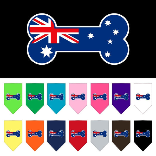 Bandana para mascotas y perros serigrafiada con la bandera australiana en forma de hueso