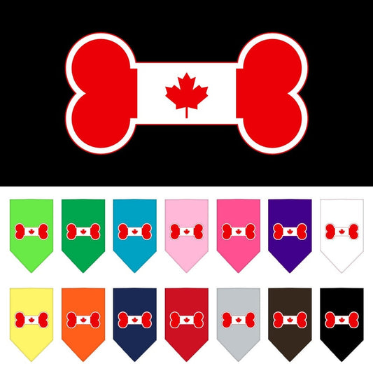 Bandana para mascotas y perros serigrafiada con la bandera canadiense en forma de hueso