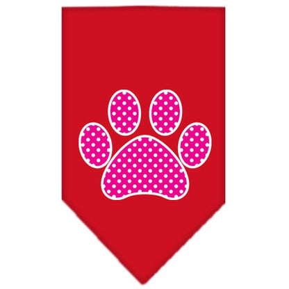 Bandana para mascotas y perros serigrafiada con el texto "Pink Swiss Dot Paw"