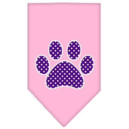 Bandana para mascotas y perros serigrafiada con el logo "Purple Swiss Dot Paw"